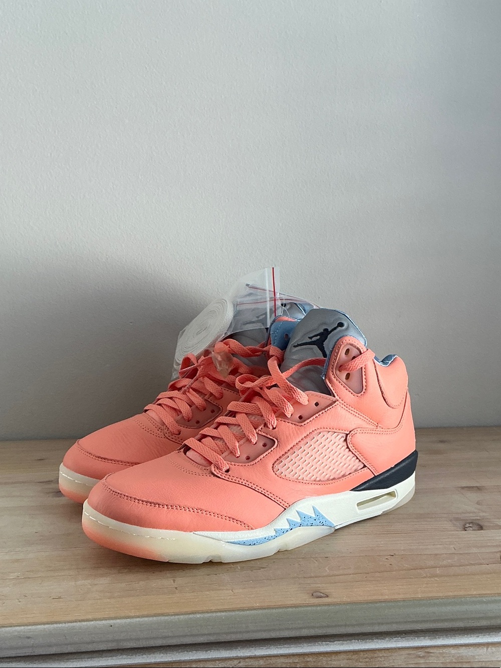 Nike Coral Pink and Light Blue Retro Basketball Sneakers